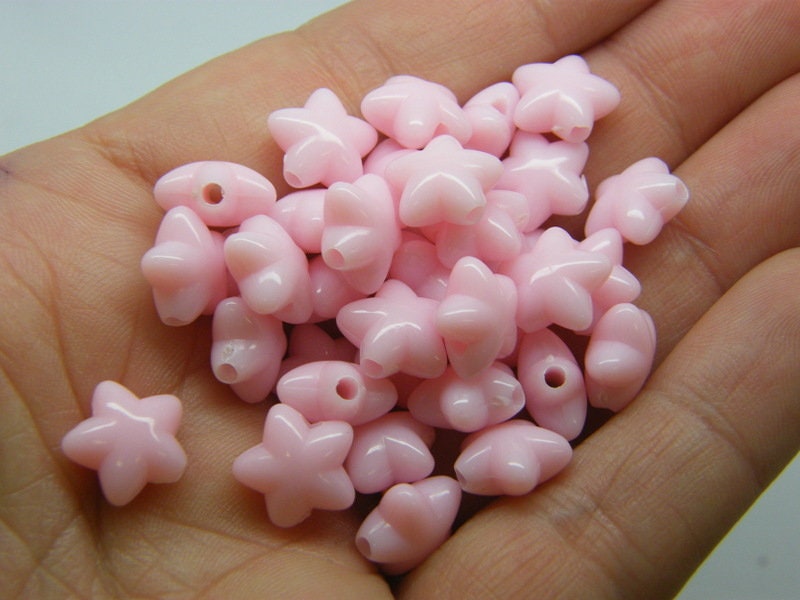 100 Star beads pink acrylic  AB405 - SALE 50% OFF