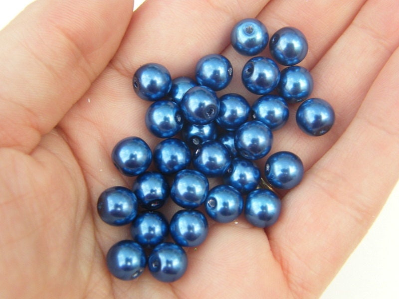 105 Blue imitation pearl glass 8mm beads B4 - SALE 50% OFF