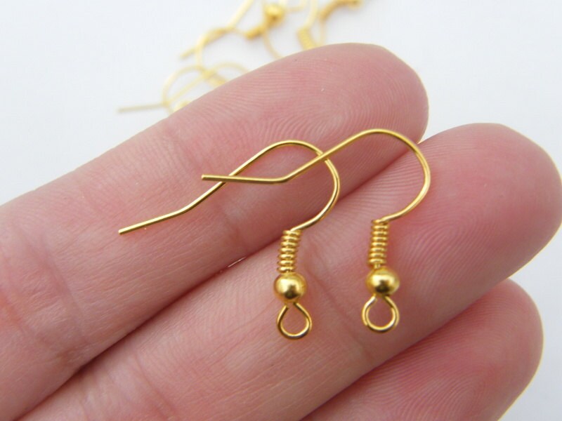 50 Earring hooks  18 x 19mm with ball and wire bright gold tone