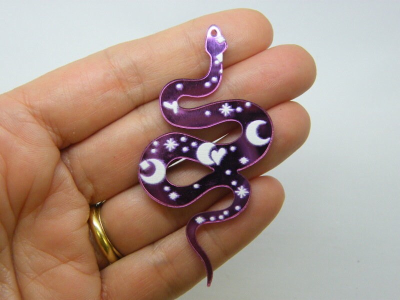 2 Snake pendants purple white acrylic A213
