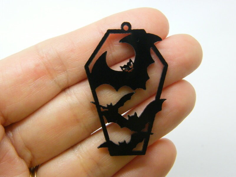 2 Bats coffin pendants black acrylic HC226