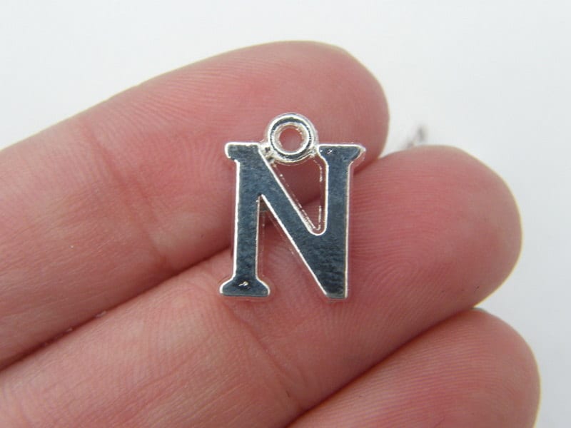 BULK 30 Letter N alphabet charms 15 x 10mm silver plated