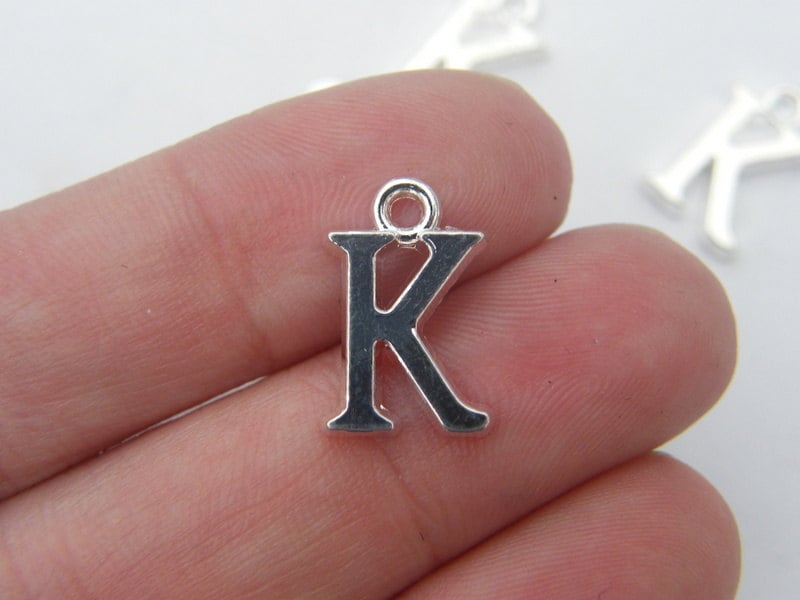 BULK 30 Letter K alphabet charms silver plated