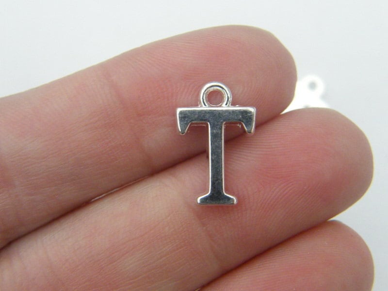 8 Letter T alphabet charms silver plated