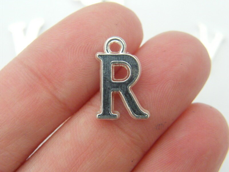 BULK 30 Letter R alphabet charms silver plated