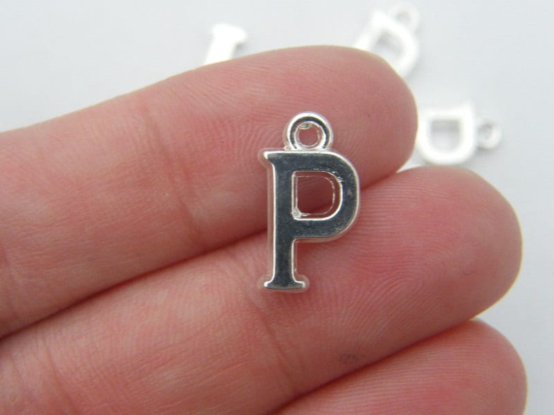 BULK 30 Letter P alphabet charms 15 x 9mm silver plated