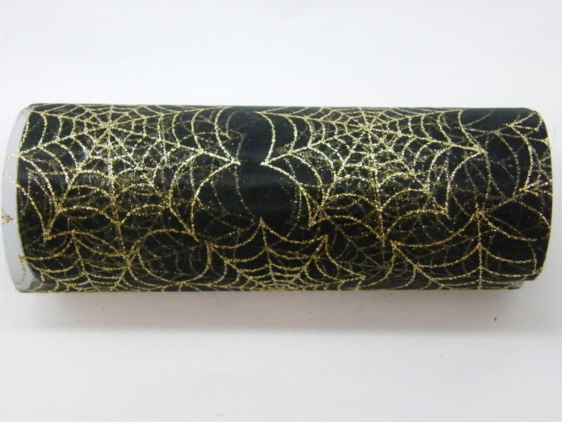 1 Roll spiderweb cobweb gold glitter black netting fabric
