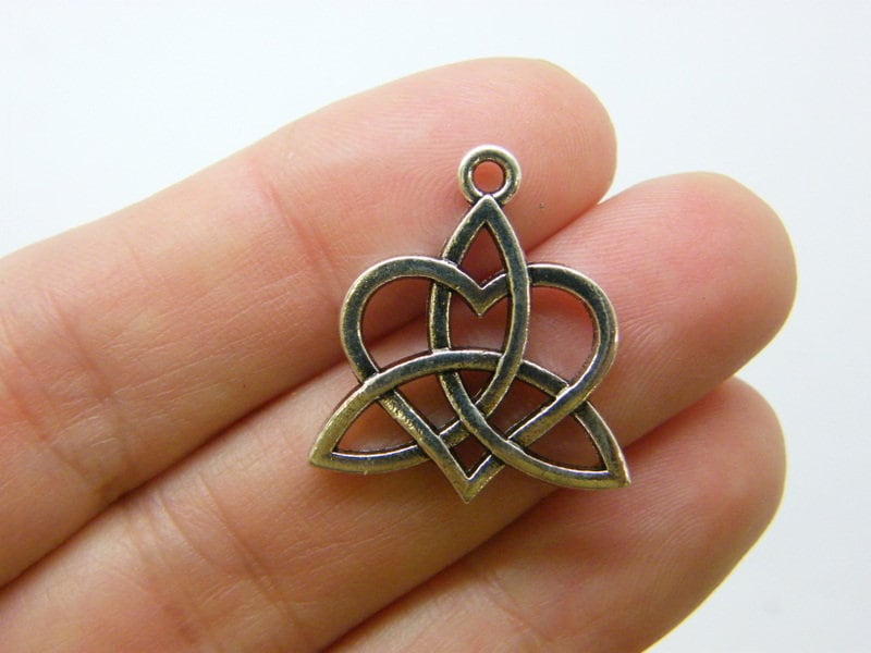 4 Celtic knot heart charms antique silver tone R92