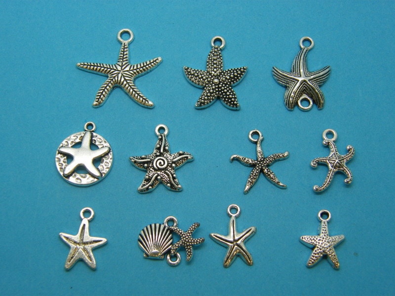The Starfish Charms Collection - 11 different antique silver tone charms