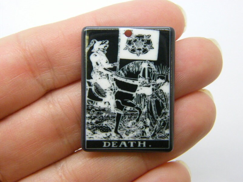 2 Death tarot reading card pendants black white acrylic HC337