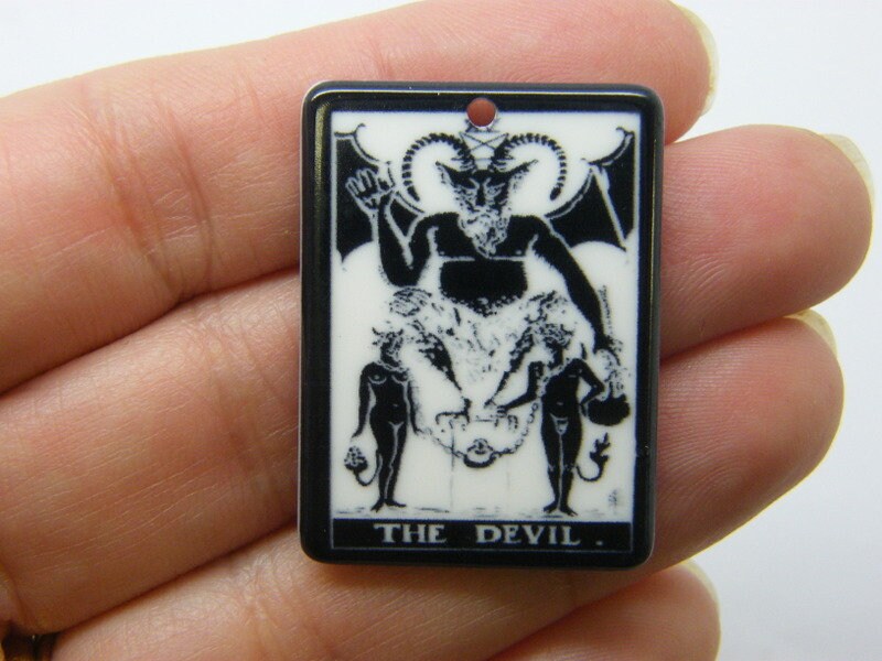 2 The devil tarot reading card pendants black white acrylic HC347