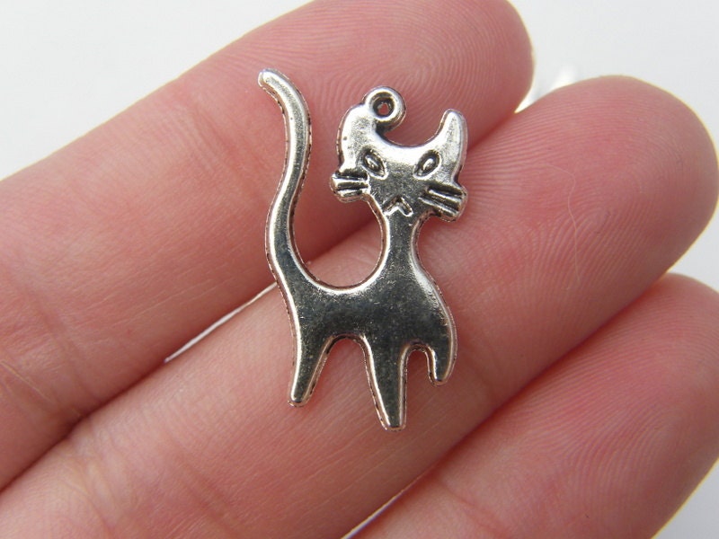 12 Cat pendants antique silver tone A978