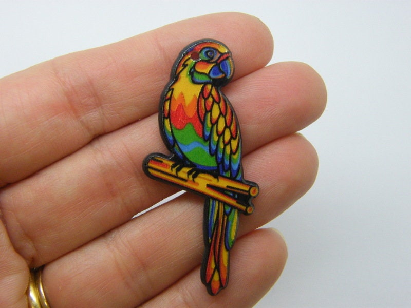 2 Parrot bird pendants rainbow black acrylic B123