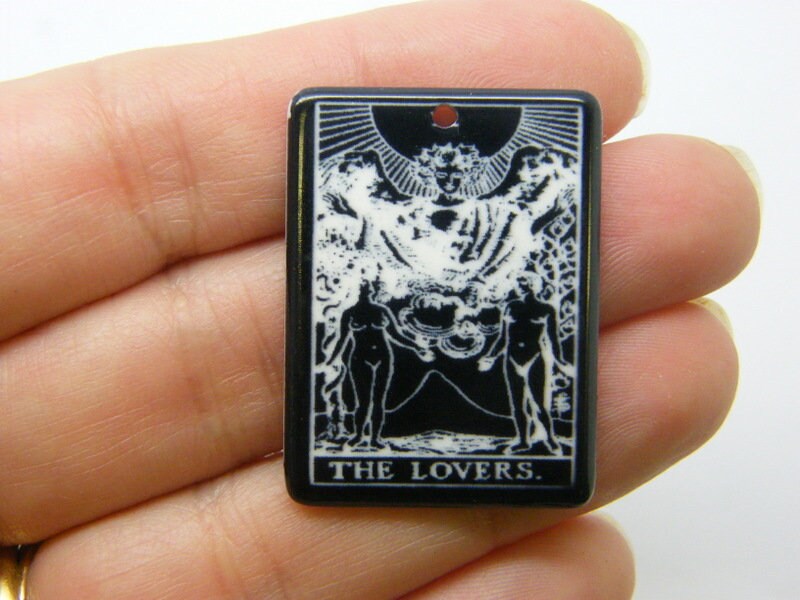 2 The  lovers tarot reading card pendants black white acrylic HC230