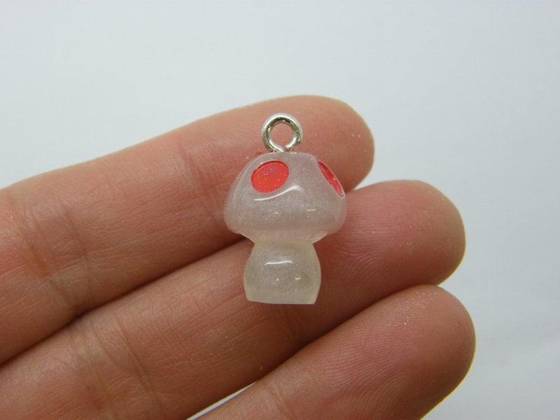 8 Mushroom charms red and clear glow in the dark  resin L98