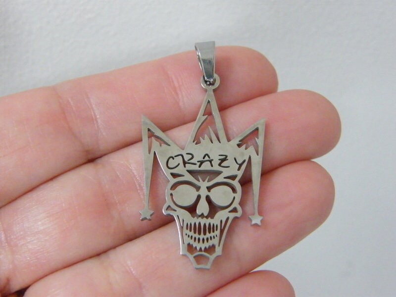 1 Crazy skull jester pendant silver stainless steel HC988