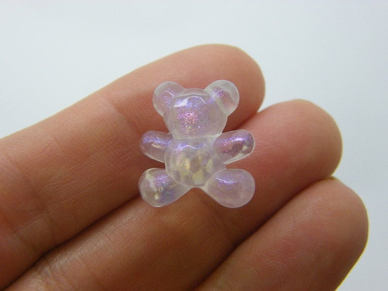 30 Bear beads clear glitter dust acrylic AB735