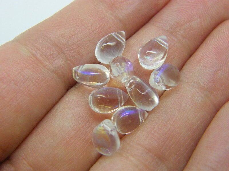 20 Mermaid tear clear AB glass beads FF282