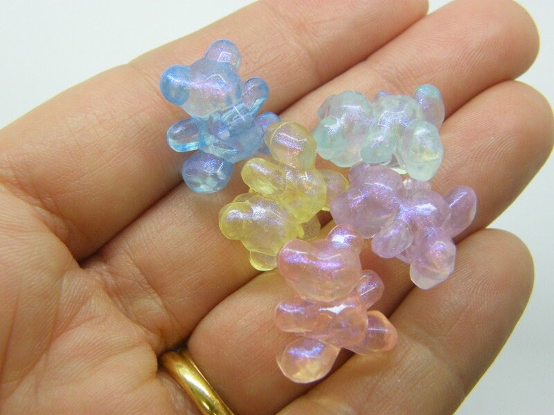 24 Bear beads random mixed glitter dust acrylic AB734