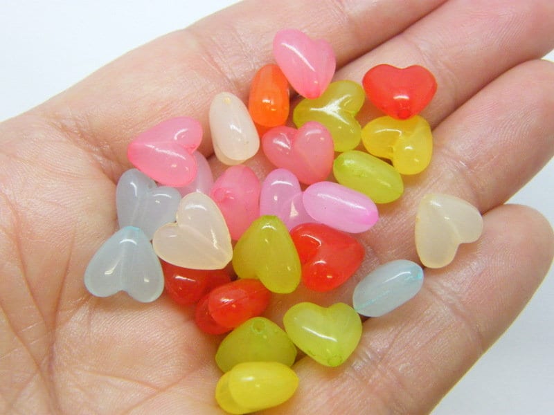 100 Heart beads random mixed acrylic  AB708