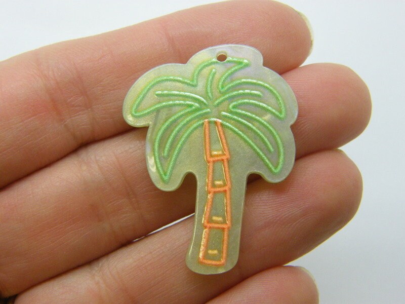 4 Palm tree pendants green orange acrylic T21