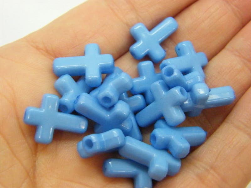 50 Cross beads blue acrylic C289  - SALE 50% OFF