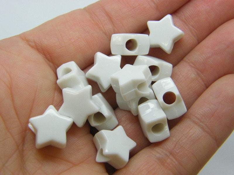 50 Star beads white acrylic BB808 - SALE 50% OFF