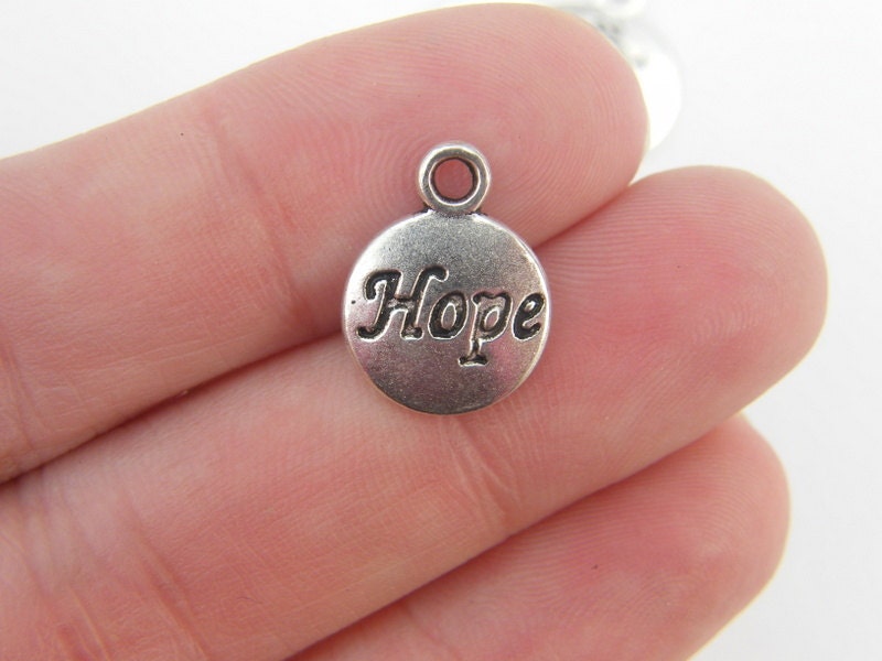 12 Hope charms antique silver tone M359