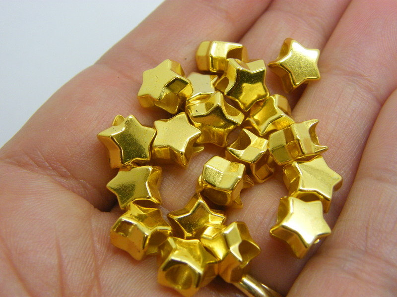 100 Star bead 10 x 9mm CCB gold plastic S200 - SALE 50 %OFF