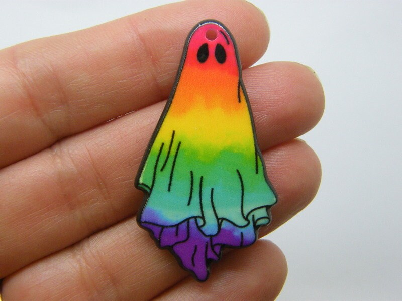 2 Ghost Halloween pendants rainbow acrylic HC1158