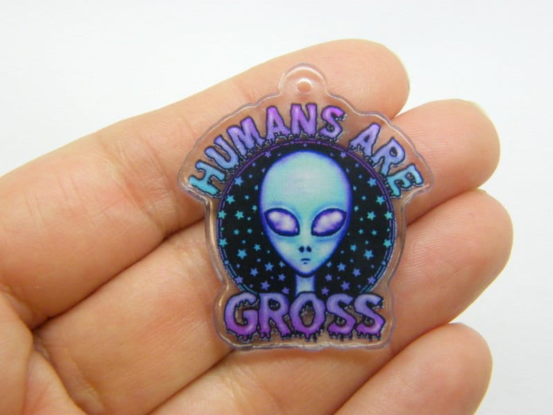 2 Humans are gross alien pendants clear acrylic P362