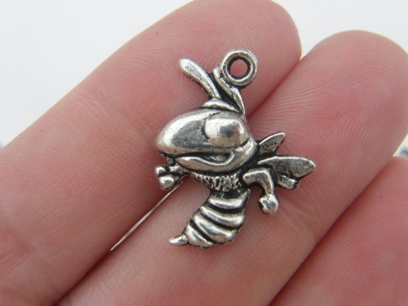 8 Bee charms antique silver tone A303