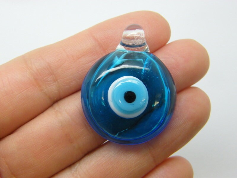 1 Evil eye pendant hand made blue lamp work glass I195