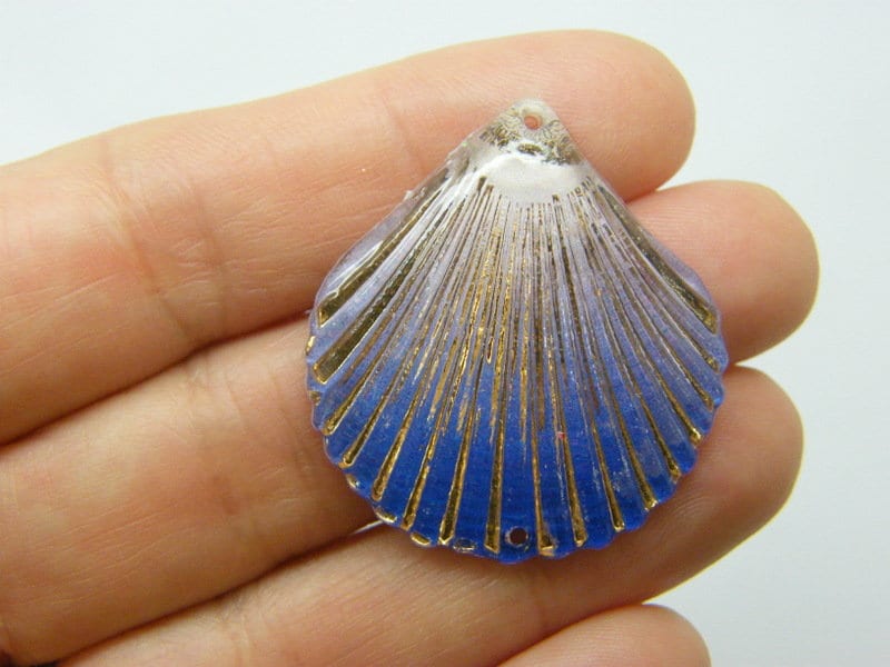 8 Shell scallop connector charms blue acrylic FF675