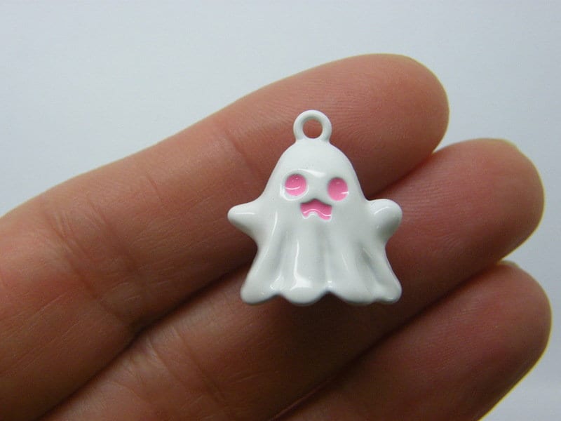 4 Ghost charms white pink tone HC1210