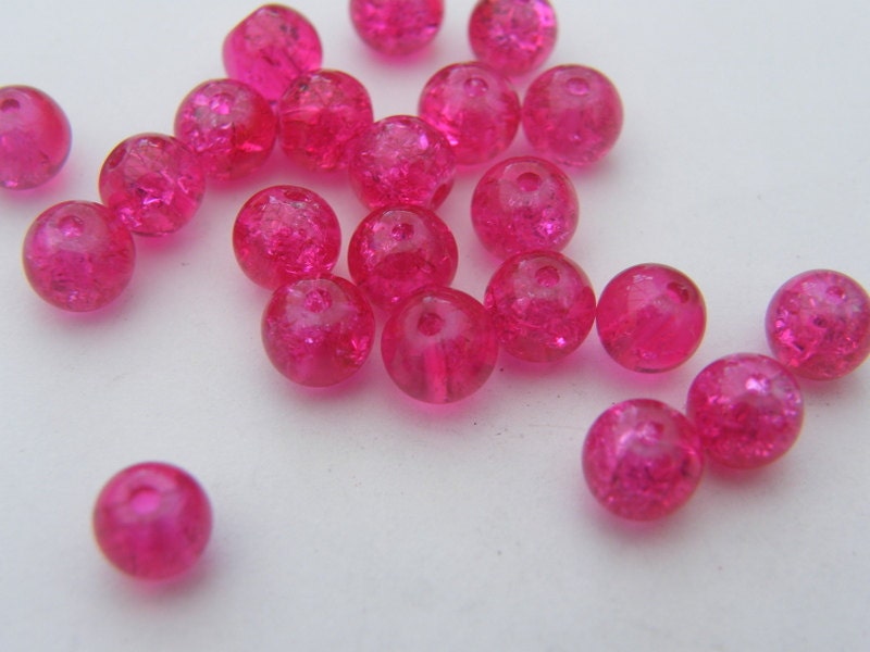 120 Hot Pink crackle 6mm round glass beads B153