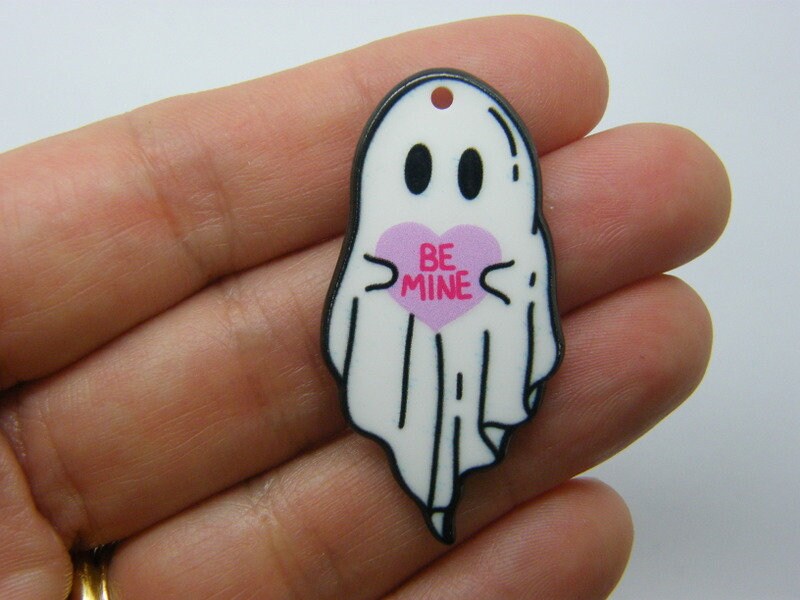 2 Ghost be mine Halloween pendants white black acrylic HC1144