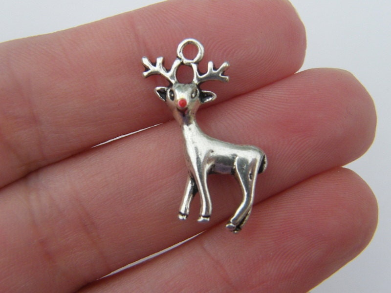 BULK 20 Reindeer pendants antique silver tone CT24