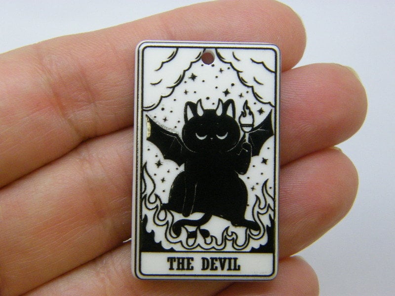 2 The devil cat tarot card Halloween pendant black white acrylic HC1153