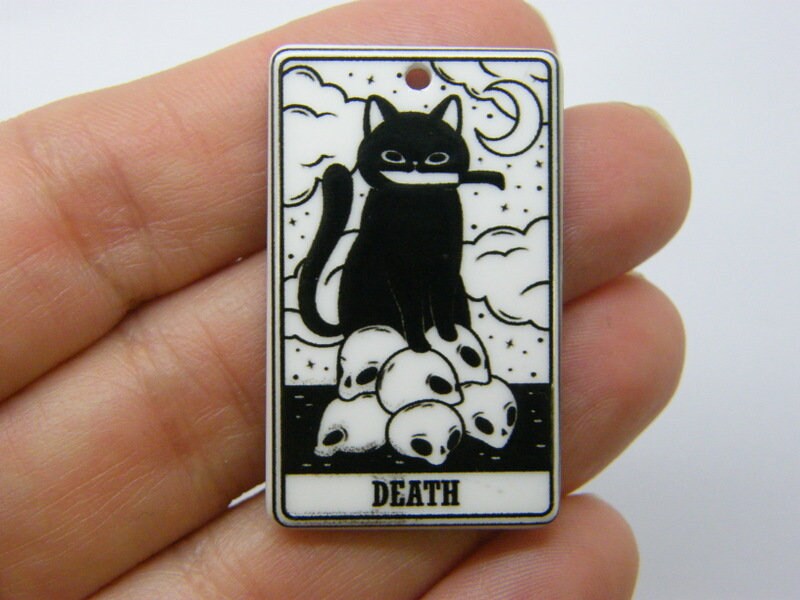 2 Death cat tarot card Halloween pendant black white acrylic HC1152