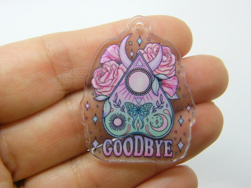 2 Ouija board planchette goodbye pendants clear acrylic HC1147
