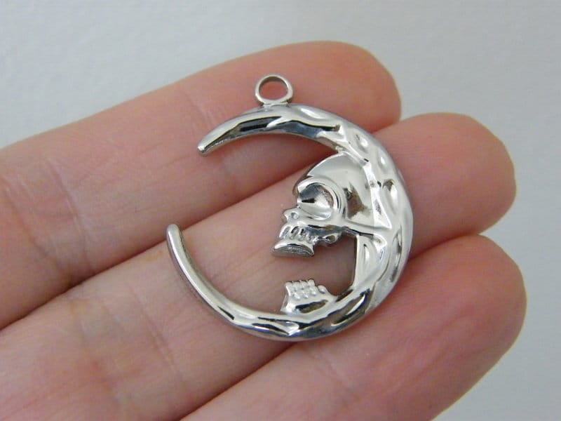 2 Skull moon pendants silver stainless steel HC886