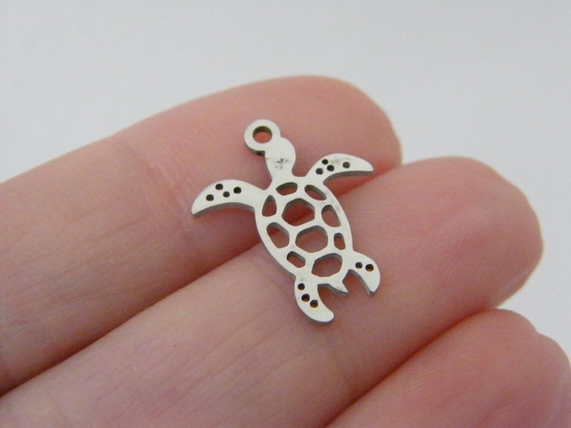 4 Turtle charms silver stainless steel FF560