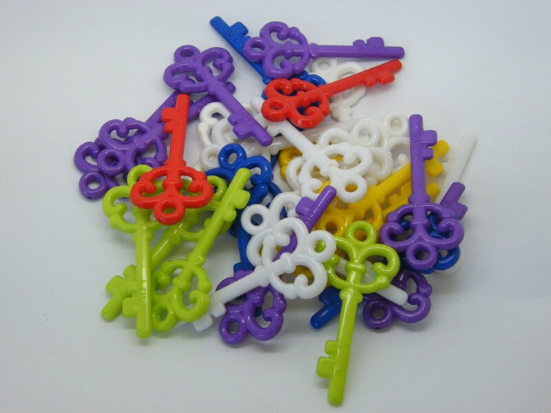 BULK 30 Mixed colours acrylic plastic key pendants - SALE 50% OFFf