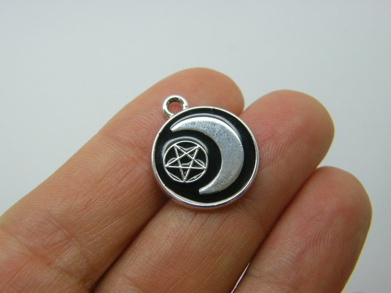4 Moon pentagram charms silver and black tone HC666