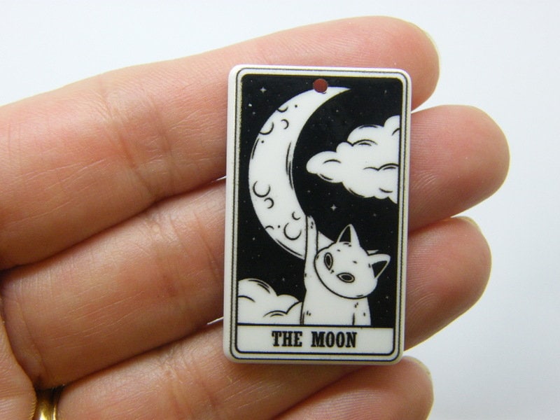 2  The moon cat tarot card Halloween pendant black white acrylic HC864