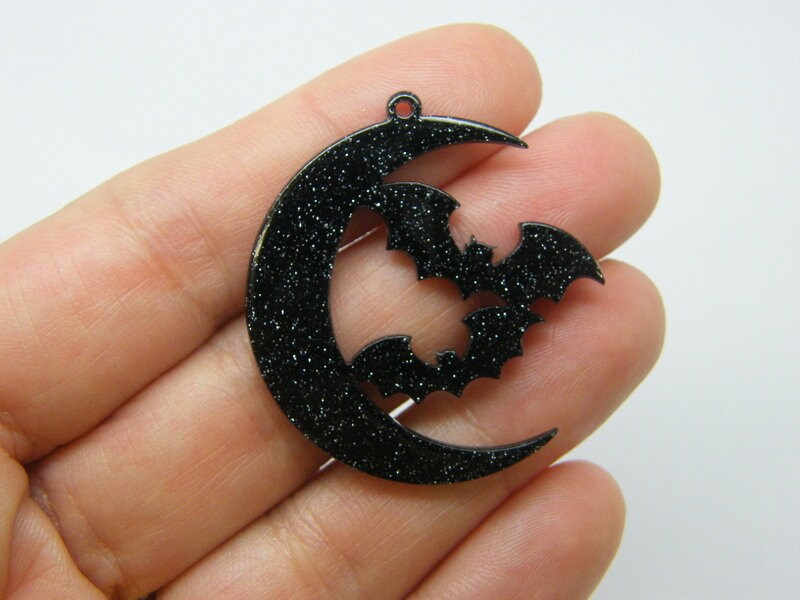 2 Bats moon pendants black acrylic HC31