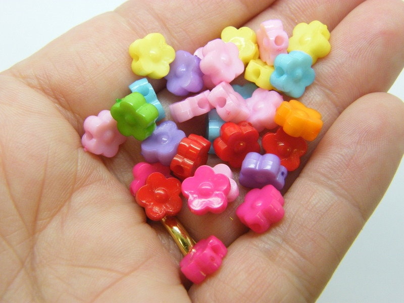 100 Flower beads random mixed acrylic AB178 