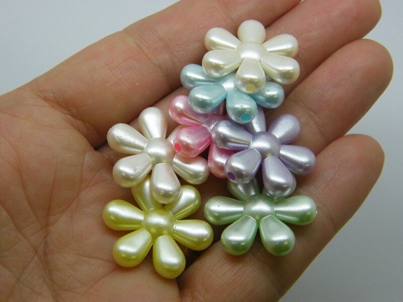 20 Flower beads random mixed AB acrylic BB819 - SALE 50% OFF