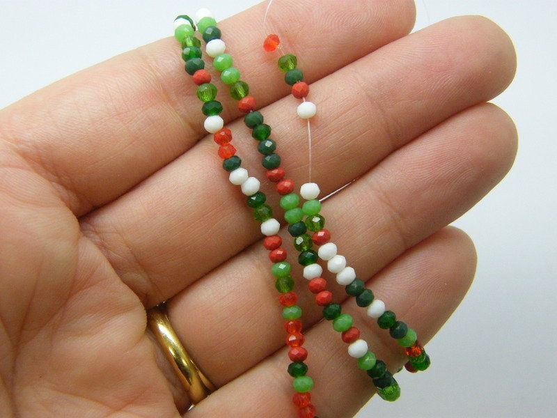 160 Christmas red green and white beads 2.5 x 2mm faceted glass B196